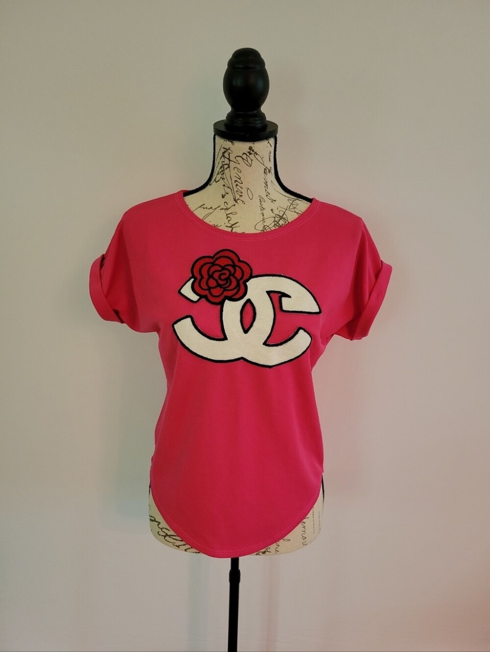 Bright Pink Short Sleeve Floral Logo Tee